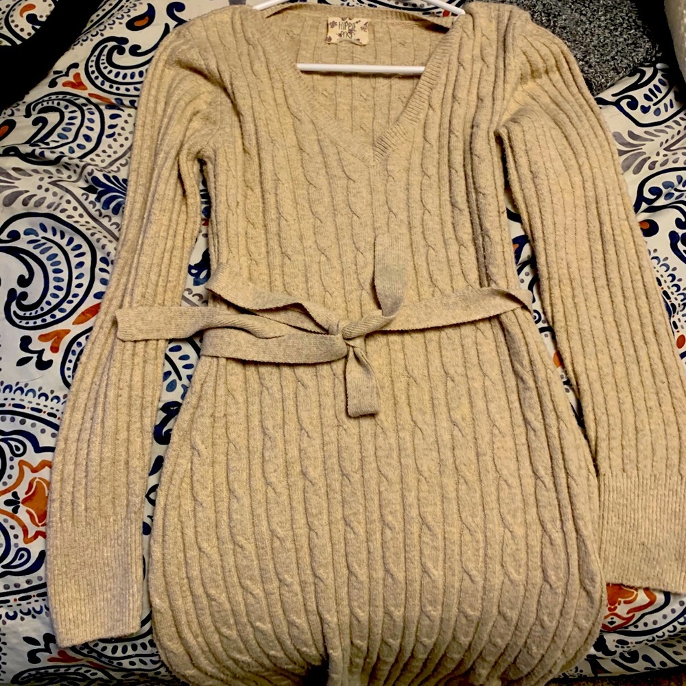 V neck long sweater dress